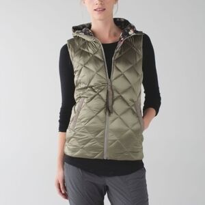 Lululemon | The Fluffiest Reversible Down Vest Olive Green Butterfly Size 2